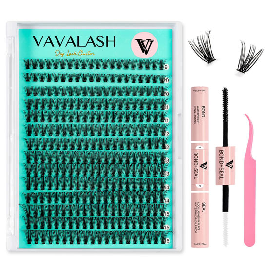 Picture of VAVALASH DIY Lash Extension Kit 280 PCS Individual Cluster Lashes Kit 20D 0.07-D-9-16mm Lash Clusters, Lash Bond and Seal, Lash Tweezer for DIY Eyelash Extension at Home（Kit-20D-0.07-D-9-16MIX）