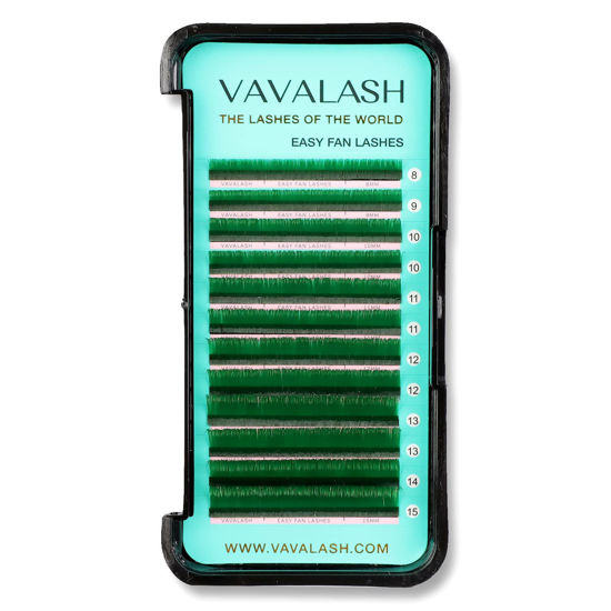 Picture of VAVALASH Colored Easy Fan Eyelash Extensions 0.07 D Curl 8-15mm Mixed Tray Green Self Fanning Lashes 2D-10D Colorful Volume lash extensions（Green,0.07-D-8-15 Mix）