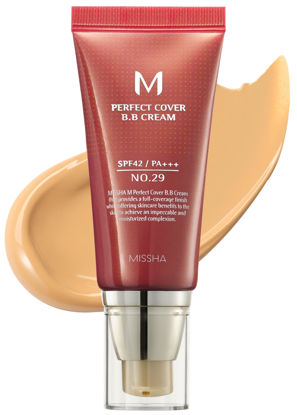 Picture of MISSHA M Perfect Cover BB Cream No.29 Caramel Beige For Medium with warm skin tone SPF 42 PA+++ 1.69 Fl Oz - Tinted Moisturizer for face with SPF