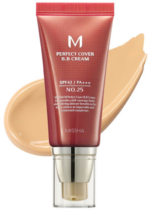 Picture of MISSHA M Perfect BB Cream No.25 Warm beige for light/medium with neutral skin tone SPF 42 PA +++ / 1.69 Fl Oz - Tinted Moisturizer for face with SPF