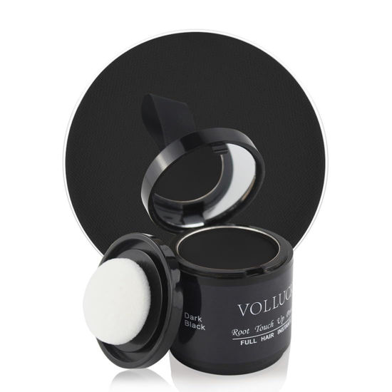 Picture of VOLLUCK Root Touch Up Powder for Gray Hair and Beard - 0.35 Ounce Hairline Filler for Women and Men, Hair Shadow Concealer for Bald Spots and Eyebrows, Dark Black