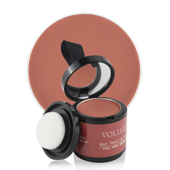 Picture of VOLLUCK Root Touch Up Hair Powder for Women & Men, 0.35 Ounce - Concealer for Hairline, Bald Spots, Eyebrows, Red-Brown