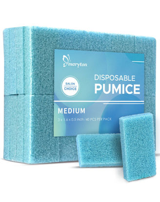 Picture of Maryton Disposable Foot Scrubber Pumice Pads, Pedicure Pumice Stone Dead Skin Callus Remover for Feet, 40Pcs (Blue Medium Coarse)