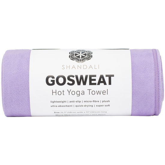 Picture of Shandali Hot Yoga GoSweat Microfiber Hand Towel in Super Absorbent Premium Violet Suede for Bikram, Pilates, Gym, and Outdoor Sports. 16 x 26.5 inches.