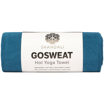 Picture of Shandali Hot Yoga GoSweat Microfiber Hand Towel in Super Absorbent Premium Evening Blue Suede for Bikram, Pilates, Gym, and Outdoor Sports. 16 x 26.5 inches.