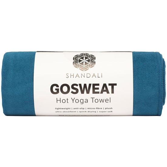 Picture of Shandali Hot Yoga GoSweat Microfiber Hand Towel in Super Absorbent Premium Evening Blue Suede for Bikram, Pilates, Gym, and Outdoor Sports. 16 x 26.5 inches.