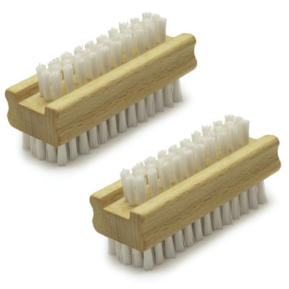 Picture of Konex Non-Slip Wooden Two-sided Hand and Nail Brush - Stiff Bristle Fingernail Brushes for Cleaning Under Nails - Heavy Duty Fingernail Brush for Manicure and Automotive Use - 2 Pack