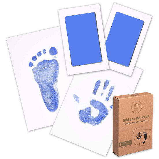 Picture of 2-Pack Inkless Hand and Footprint Kit - Ink Pad for Baby Hand and Footprints - Dog Paw Print Kit,Dog Nose Print Kit - Baby Footprint Kit, Clean Touch Baby Foot Printing Kit, Handprint Kit (Sky Blue)