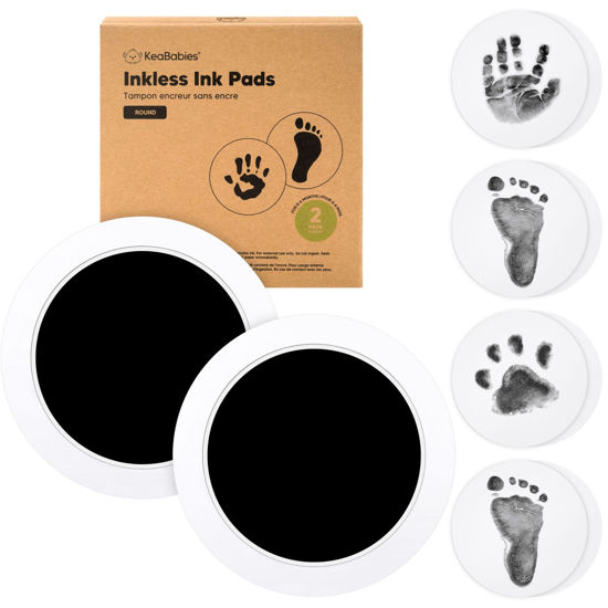 Picture of 2-Pack Round Inkless Hand and Footprint Kit - Ink Pad for Baby Hand and Footprints - Dog Paw Print Kit,Dog Nose Print Kit - Baby Footprint Kit, Clean Touch Baby Foot Printing Kit(Jet Black)