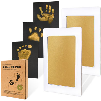 Picture of 2-Pack Inkless Hand and Footprint Kit - Ink Pad for Baby Hand and Footprints - Dog Paw Print Kit,Dog Nose Print Kit - Baby Footprint Kit, Clean Touch Baby Foot Printing Kit, Handprint Kit (Gold)