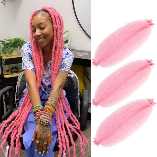 Picture of Marley Twist Braiding Hair 16 Inch 3 Packs Pre-separated Springy Afro Twist Hair Marley Hair for Faux Locs Afro Spring Twist Hair Extensions (16 Inch (Pack of 3), Pink#)