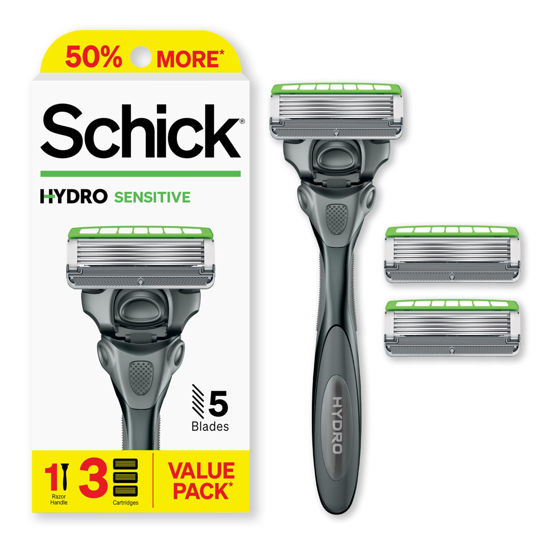 Picture of Schick Hydro Sensitive Razor, 1 Razor Handle and 3 Cartridges | Razors for Men Sensitive Skin, 5 Blade Razor Men, Mens Razors for Shaving, Razor Blades for Men, 1 Handle with 3 Razor Blades Refills