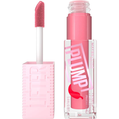 Picture of MAYBELLINE Lifter Gloss Lifter Plump, Plumping Lip Gloss with Chili Pepper and 5% Maxi-Lip, Blush Blaze, Sheer Pale Pink, 1 Count