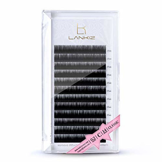 Picture of LANKIZ Eyelash Extensions Individual Lashes 0.2mm C Curl 14mm Mink Eyelash Extension Supplies 8-15mm Classic Lash Extensions Professional