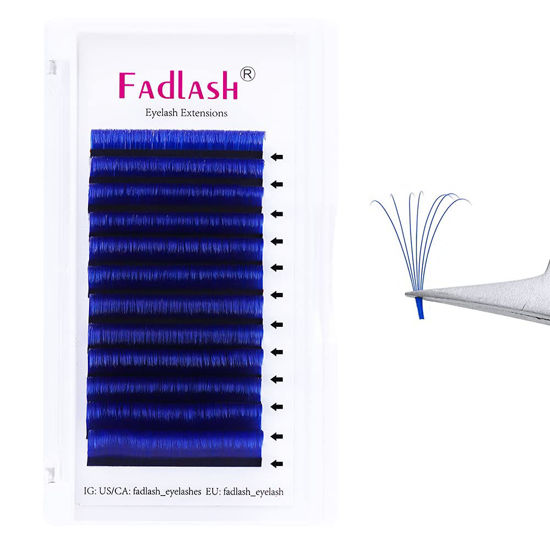 Picture of Colored Lash Extensions Lash Extensions Easy Fan Volume Lashes C/D Curl Volume Lash Extensions 0.07 FADLASH Self Fanning Eyelash Extension Supplies (Blue-0.07D, 17mm)