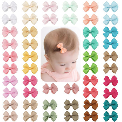 Picture of CLLOT 50PCS 2inch Baby Hair Clips - Fully Lined Baby Bows Hair Pins for Baby Girls Infants Toddlers 25 Colors in Pairs