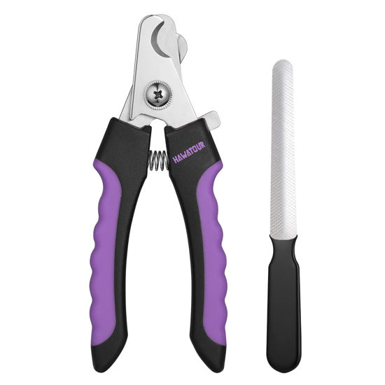 Picture of HAWATOUR Dog Nail Clippers, Pet Nail Clipper & Trimmers with Safety Guard to Avoid Over Cutting, Grooming Razor with Nail File for Cat Small Medium Large Dog, Purple