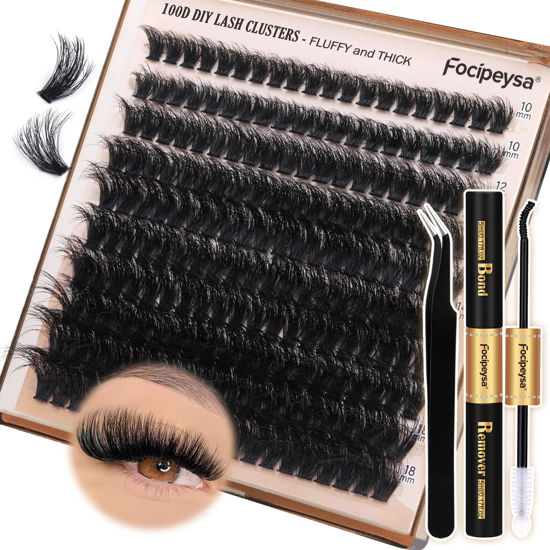 Picture of Fluffy Eyelash Extension Kit Volume Lash Clusters Kit 10-18mm Individual Lashes Clusters 100D DIY Lash Extension Kit 200pcs Clusters Lash with Bond and Remover Lash Applicator by Focipeysa