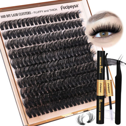 Picture of Focipeysa Eyelash Extension Kit, 200pcs 80D Mink Fur False Eyelashes, 10-18mm DIY Lash Clusters, Matte Black, Vegan, Cruelty Free, Includes Lash Bond & Remover, Tweezers