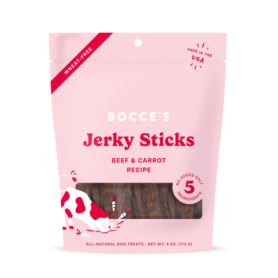 Picture of Bocce's Bakery Jerky Stick Dog Treats, Wheat-Free, Made with Limited-Ingredients, Baked in The USA with No Added Salt or Sugar, All-Naural & High-Protein, Beef & Carrot Recipe, 4 oz