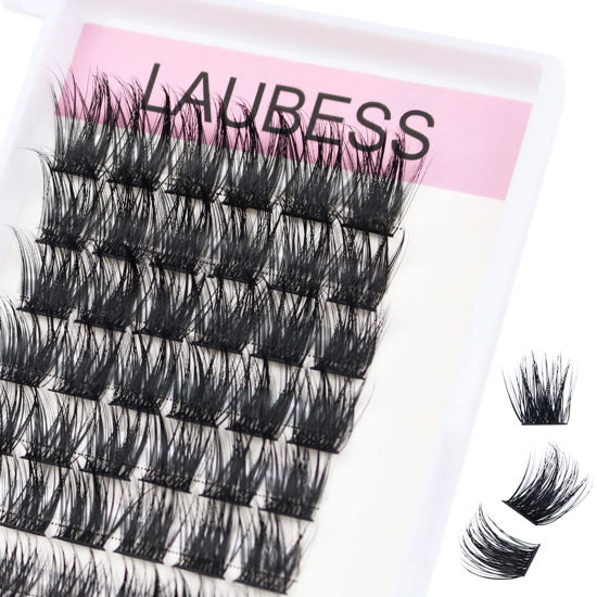 Picture of Cluster Lashes 72 Individual Lashes D Curl Lash Clusters Volume Eyelash Clusters DIY Lash Extension Kit Fluffy Cluster Eyelash Extensions (03-0.07D, 12mm)