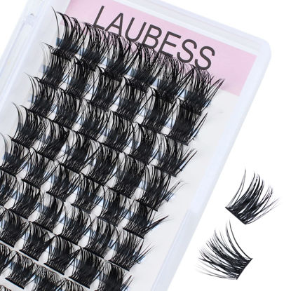 Picture of Cluster Lashes 72 Individual Lashes D Curl Lash Clusters Volume Eyelash Clusters DIY Lash Extension Kit Fluffy Cluster Eyelash Extensions (01-0.07D, 14mm)