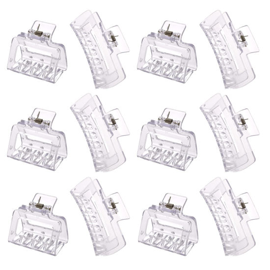 Picture of Alemaky 12 Pack Clear Square Claw Clips, Big and Small Neutral Rectangle Hair Claw Clips, Non-slip Matte Large Hair Clips for Women,Strong Hold jaw clip for Thick Thin Hair