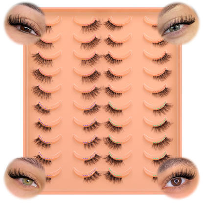 Picture of JIMIRE 20 Pairs Hlaf False Eyelashes with Clear Band Half Lashes Wispy Short Accent Lashes 4 Styles Mixed Cat Eye Mink Lashes Fluffy 3/4 Corner Fake Half Lashes Cat Eye Natural Look