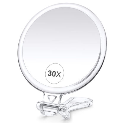 Picture of B Beauty Planet 30X Magnifying Mirror for Travel with Handle, Double-Sided 1X/30X Magnification Hand Mirror for Makeup