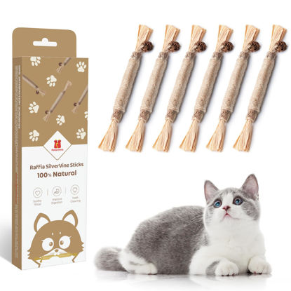 Picture of Potaroma 6 Pcs Natural Silvervine Sticks Cat Toys, Catmint Silvervine Blend Sticks, Kittens Chew Toys for Teeth Cleaning, Matatabi Dental Care Cat Treat, Edible Kitty Lick Toys