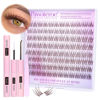 Picture of Pawotence Brown Lash Extension Kit Lash Clusters Wispy Invisible Band 10-12mm Individual Lashes Natural Brown Clusters Eyelash Extension Kit with Lash Bond and Seal, Lash Applicator for Self Use