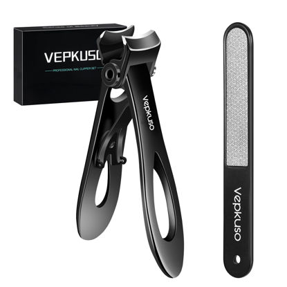 Picture of Nail Clippers for Thick Nails -Stainless Steel Heavy Duty, Wide Mouth Professional Fingernail and Toenail Clippers Set for Men, Women & Seniors,Black