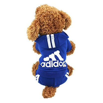 Picture of Idepet Cotton Adidog Dog Cat Hoody Clothes Outfit, XS, Navy Blue