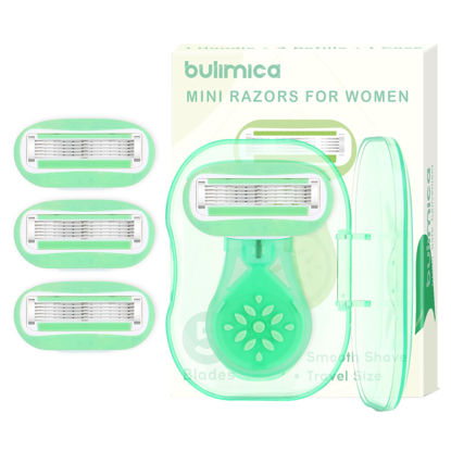 Picture of Extra Smooth Mini Razors for Women, Women's Travel Essential Razor, Includes 1 Mini Razor + 3 Razor Blade Refills + 1 Travel Case, Portable 5-Blade Womens Razors for Shaving, Green