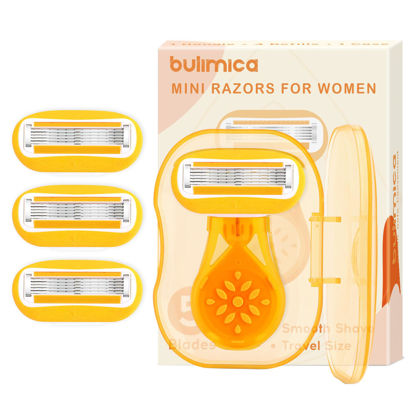 Picture of Mini Razors for Women, 5-Blade Razors for Shaving, Includes 1 Mini Razor + 3 Razor Blade Refills + 1 Travel Case, Portable Women Razor for an Extra Smooth Shave, Travel Essentials, Orange