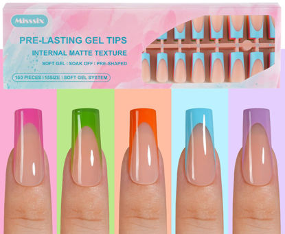 Picture of Misssix French Gel Nail Tips, 150Pcs French Tip Press on Nails Long Square, No Need to File Tips Pre-lasting, Fake Nails for Nail Art DIY 15 Sizes