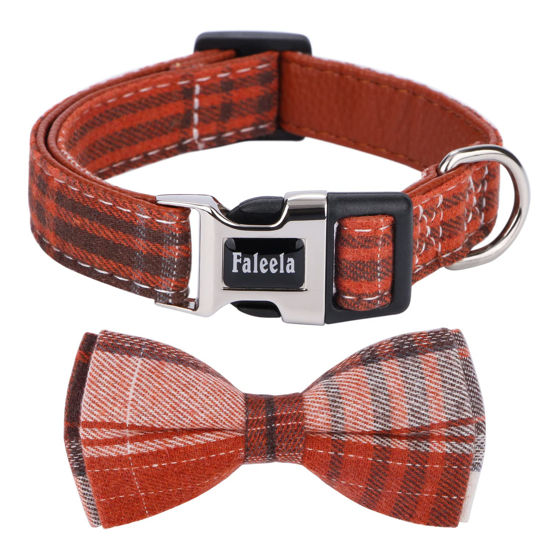 Picture of Faleela Soft &Comfy Bowtie Dog Collar,Detachable and Adjustable Bow Tie Collar,for Small Medium Large Pet (Small (Pack of 1), Orange)