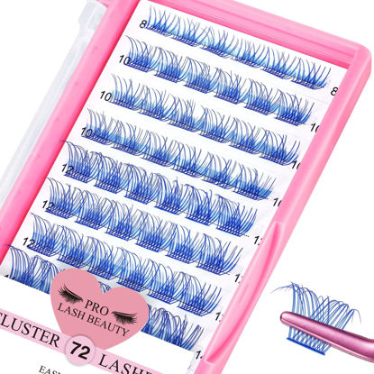 Picture of Lash Clusters, 72 Pcs Colored Individual Cluster Lashes DIY Lash Extension 8-16 mix Eyelash Clusters Volume Wispy Lashes Super Thin Band Reusable Soft & Comfortable(Blue,Nartual-D-8-16mix)