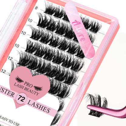 Picture of 72 Pcs Individual Cluster Lashes 3D Effect DIY Lash Extension 8-16mm Eyelash Clusters Volume Wispy Lashes Super Thin Band Reusable Soft & Comfortable(Adore-3D Fluffy,D-8-16mix)