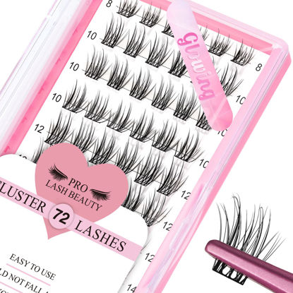 Picture of Lash Clusters, 72 Pcs Individual Cluster Lashes DIY Lash Extension 10-16mm Eyelash Clusters Volume Wispy Lashes Super Thin Band Reusable Soft & Comfortable(Glowing,C-8-16mix)