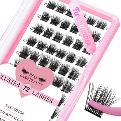 Picture of 72 Pcs Individual Cluster Lashes 3D Effect DIY Lash Extension 8-16mm Eyelash Clusters Volume Wispy Lashes Super Thin Band Reusable Soft & Comfortable(3D Fluffy-First Glance,D-8-16mix)