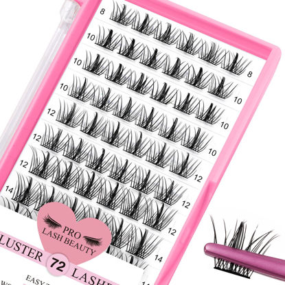 Picture of Lash Clusters 72 Pcs Cluster Lashes Manga Lashes Little Devil Eyelash Clusters Individual Cluster Eyelashes Self-Application Super Thin Band Reusable Soft & Comfortable(Dazzle-D-8-16mix)