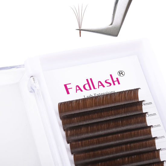 Picture of Colored Lash Extensions Dark Brown Lash Extensions Easy Fan Volume Lashes C/D Curl Volume Lash Extensions 0.07 FADLASH Self Fanning Eyelash Extension Supplies (Dark Brown-0.07D, 8-14mm)