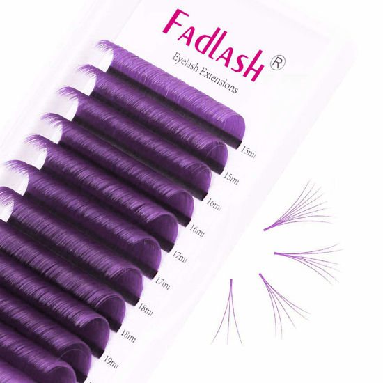 Picture of Easy Fan Volume Lashes D Curl 15-20mm Mix Purple Volume Eyelash Extensions Rapid Blooming Colored Lash Extension FADLASH (Purple 0.07-D, 15-20 Mixed)