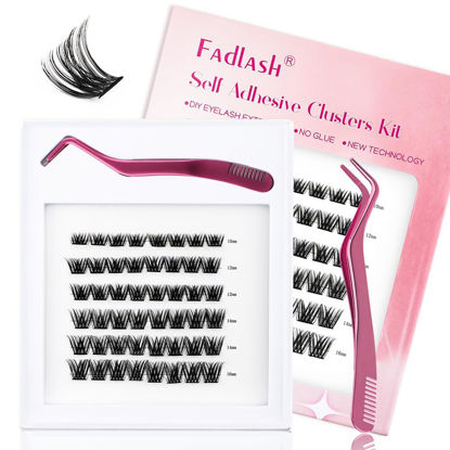 Picture of FADLASH Self Adhesive Lash Clusters, No Glue Needed DIY Eyelash Extensions Kit, Pre Glued Eyelashes, Easy to Apply Lash Extension No Damage Quick & Easy (Z6-D-8-16mm)