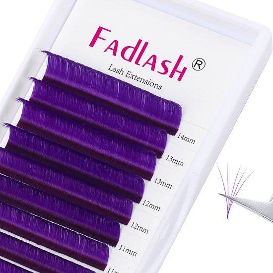 Picture of Easy Fan Volume Lashes D Curl Mixed Tray Purple Volume Eyelash Extensions 8-14mm Rapid Blooming Lash Extension Supplies by FADLASH (Purple 0.07-D-Mix)