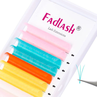 Picture of Colored Lash Extensions Easy Fan Neon Color Eyelash Extension Hot Light Pink White Caribbean Blue Orange Gold Light Purple Leon Yellow Glow under UV Light (8 Color,0.07-D,16mm)