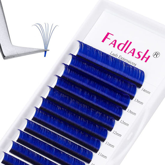 Picture of Volume Eyelash Extensions D curl Easy Fan Lash Extensions 8~14mm Mix Tray Blue 0.07mm Lash Extension Supplies by FADLASH (Blue 0.07-D-Mix)