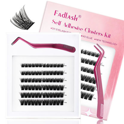 Picture of FADLASH Self Adhesive Lash Clusters, No Glue Needed DIY Eyelash Extensions Kit, Pre Glued Eyelashes, Easy to Apply Lash Extension No Damage Quick & Easy (Z1-D-8-16mm)