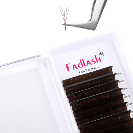 Picture of Brown Lash Extensions Easy Fan Volume Lashes Colored Lash Extensions C/D Curl Volume Lash Extension 0.07 FADLASH Self Fanning Eyelash Extensions (Dark Brown-0.07D, 15-20mm)